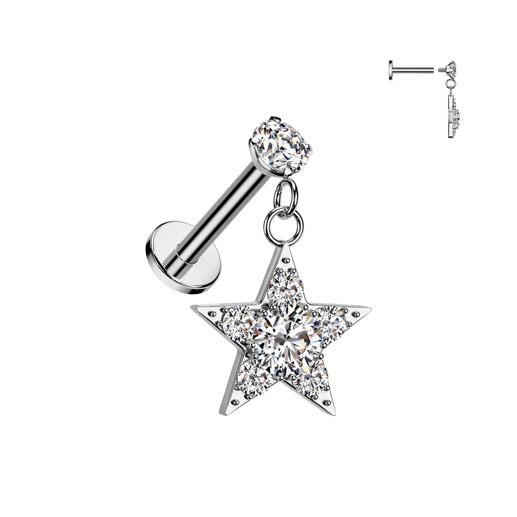 Internally Threaded  CZ Star Dangle Labret