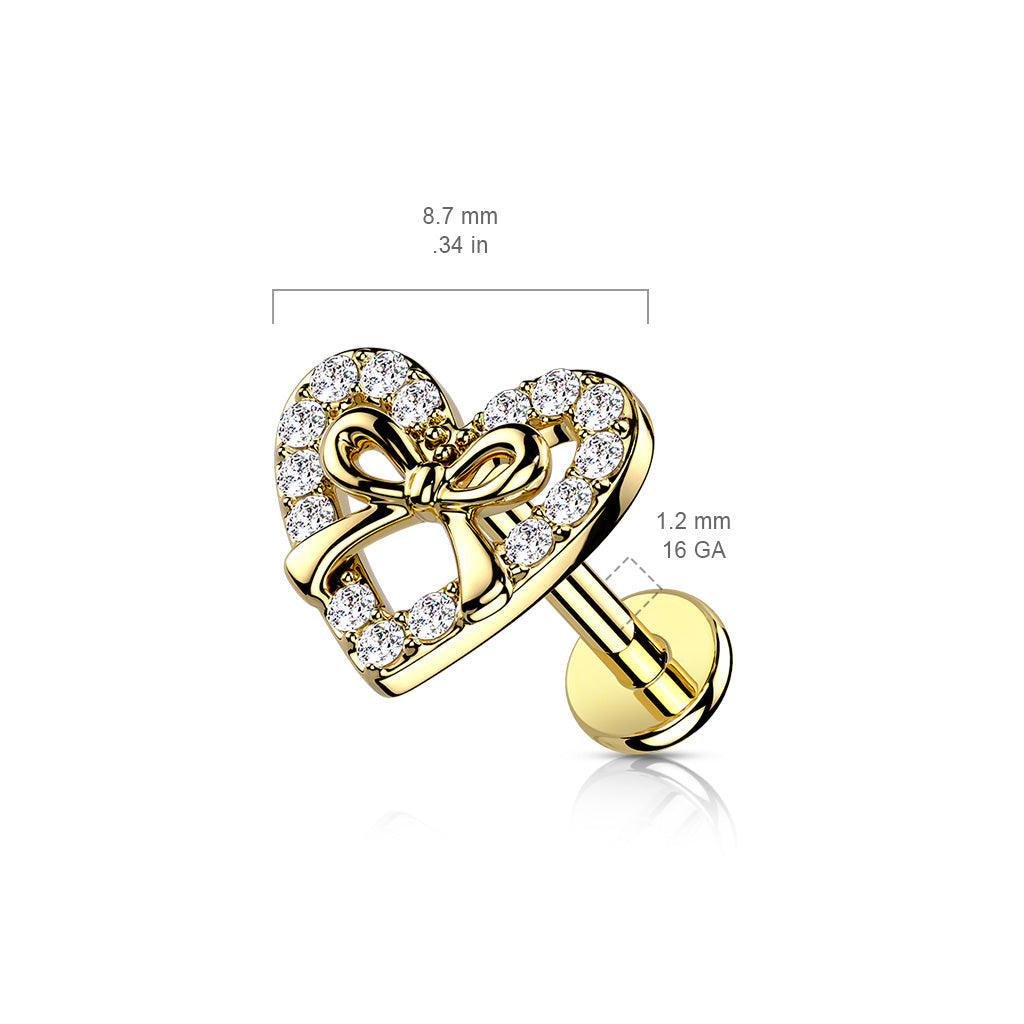 CZ Paved Heart With Ribbon Center Top on Internally Threaded