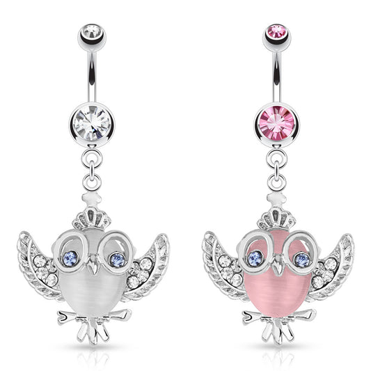 Owl with Gemmed Wing Belly Bar - Diez Liberty