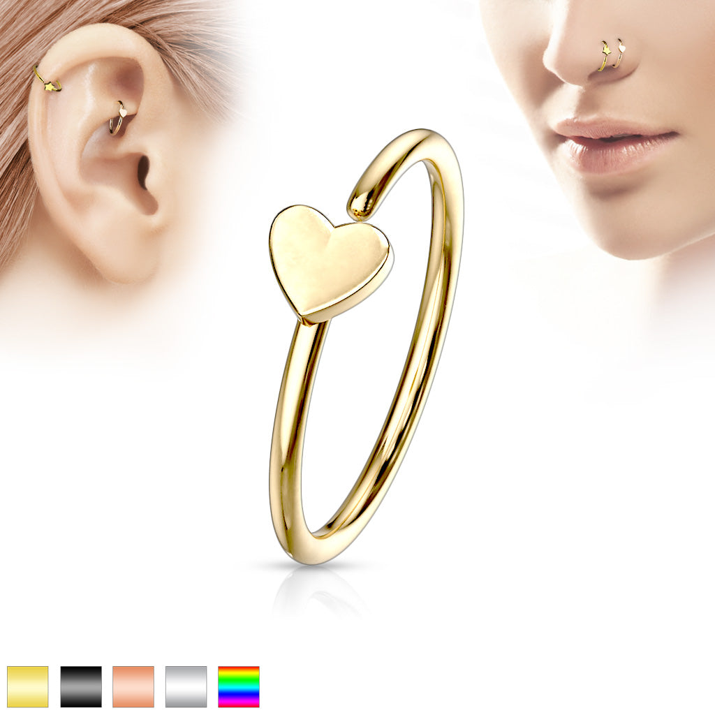 Heart IP Plating over 316L Surgical Steel Nose Hoop Ring