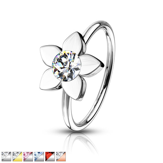 Clear Jeweled Flower 316L Surgical Steel Nose Rings