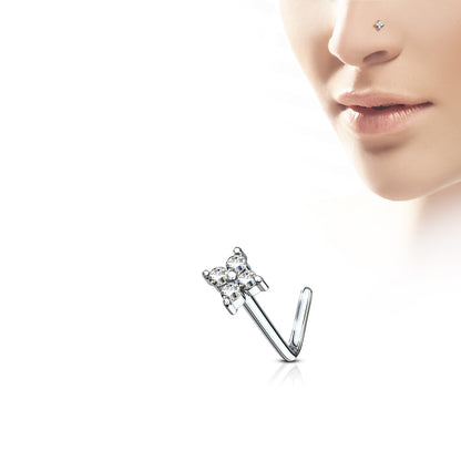 4 CZ Set Square Top 316L Surgical Steel L bend Nose Stud