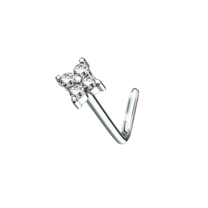 4 CZ Set Square Top 316L Surgical Steel L bend Nose Stud