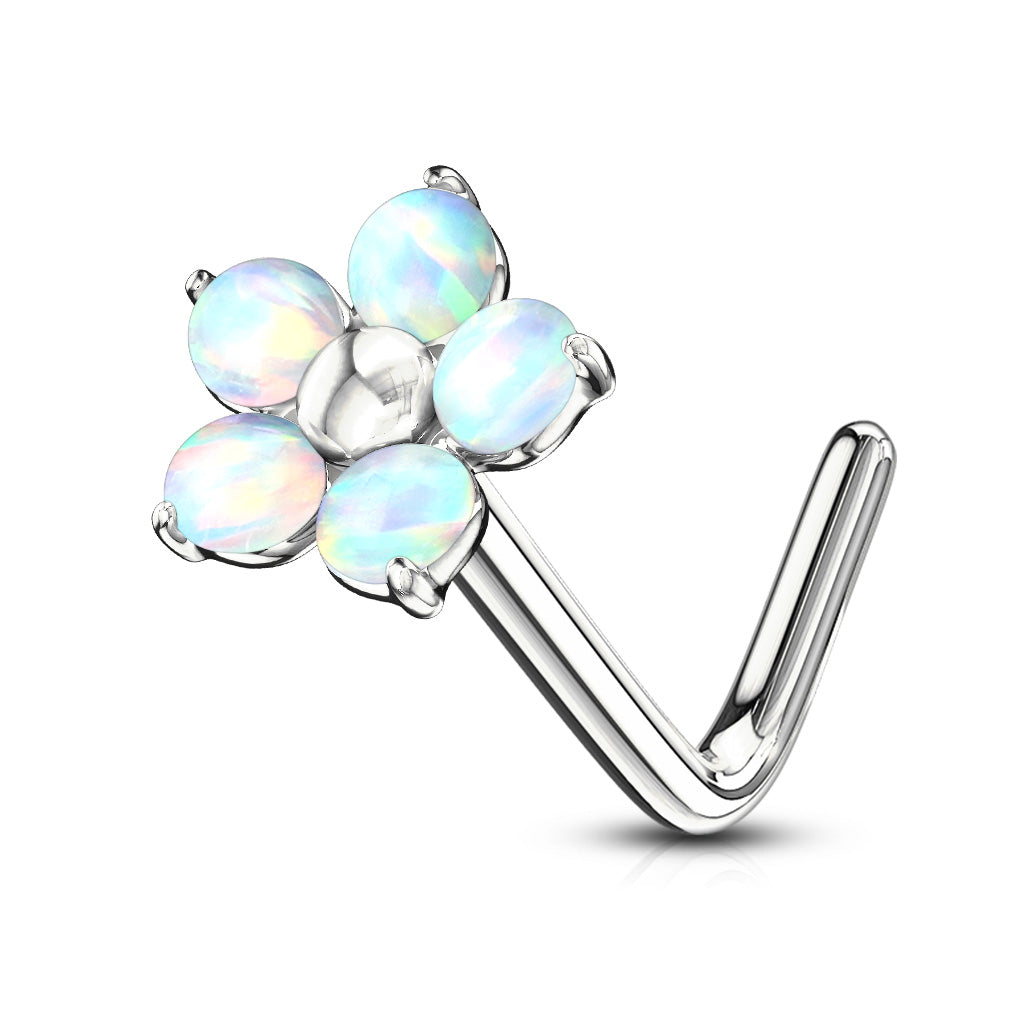 Flower with 5 Opal Petals Nose Stud