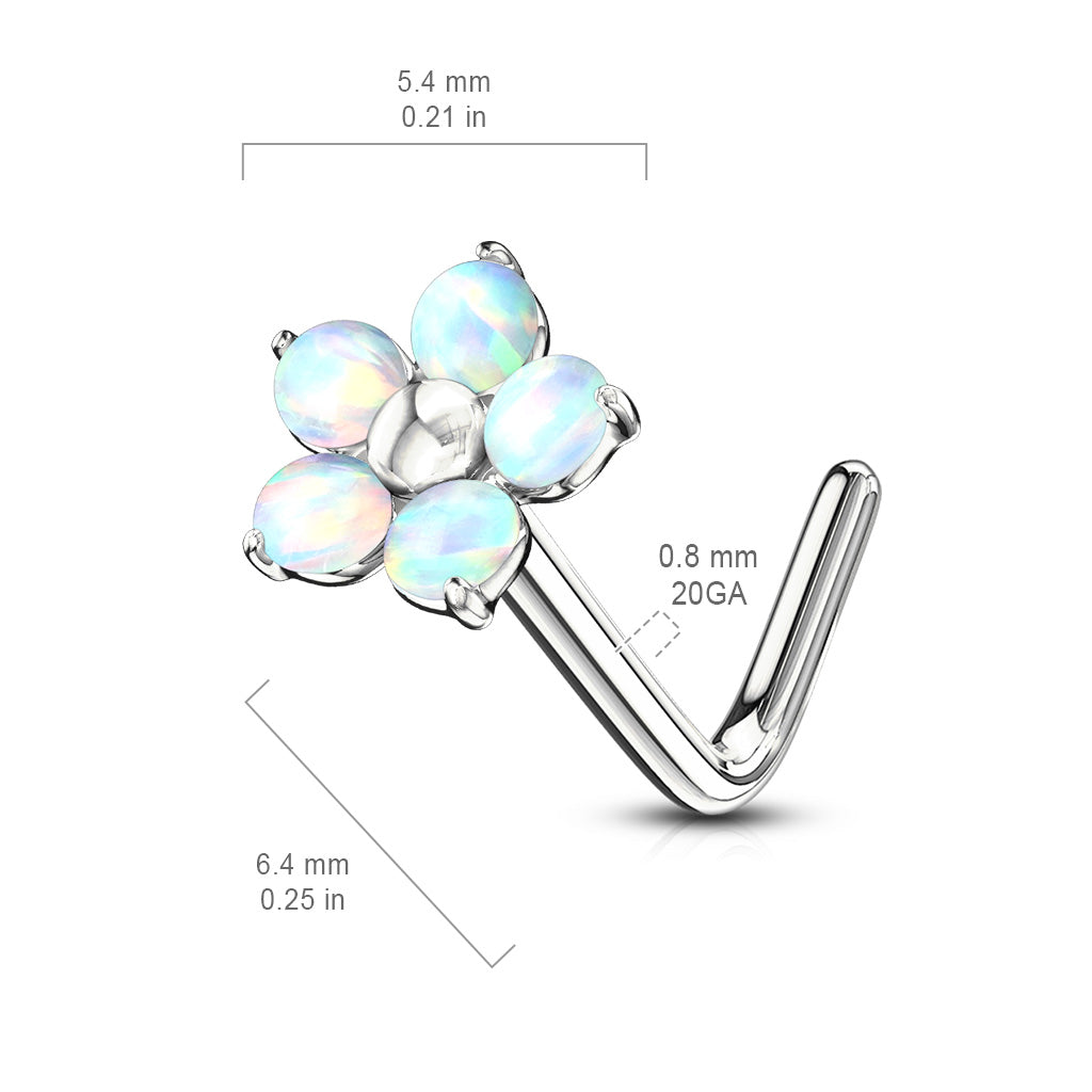 Flower with 5 Opal Petals Nose Stud