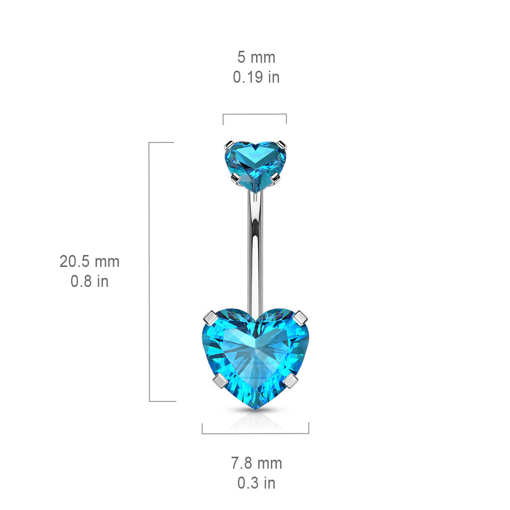 Internal Thread Top Double Heart Belly Bar - Diez Liberty