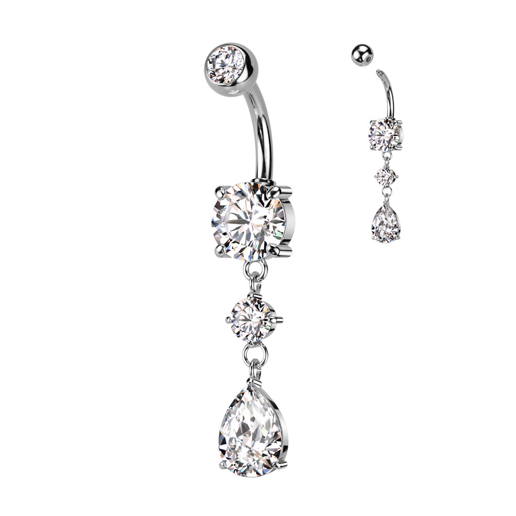 Tear Drop CZ Dangle Belly Bar