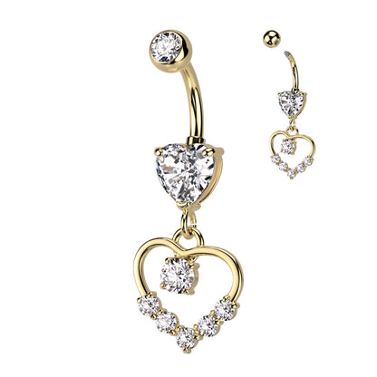 Heart Shaped CZ Dangling Belly Bar