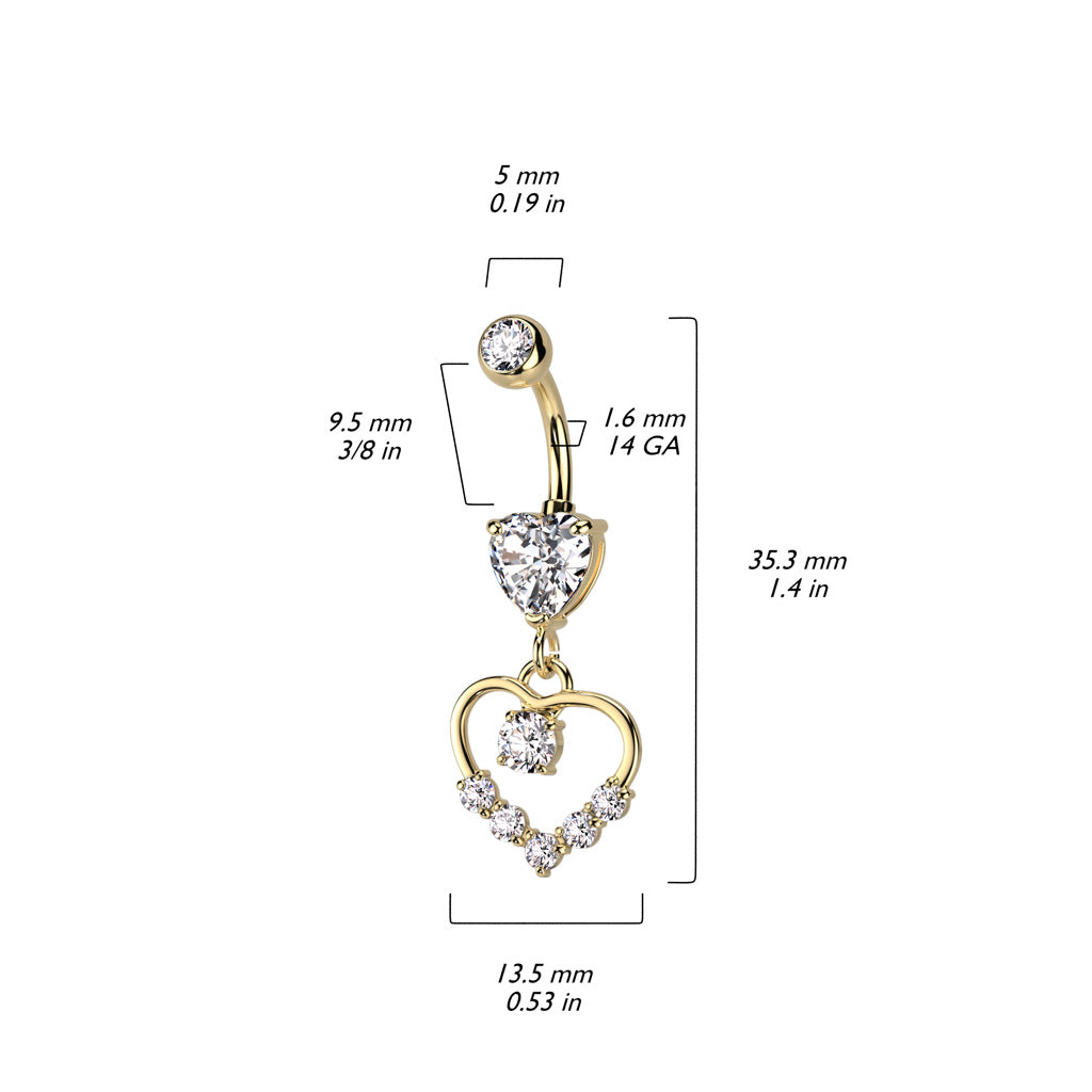 Heart Shaped CZ Dangling Belly Bar