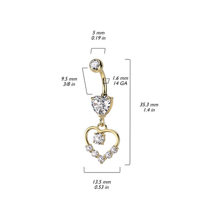 Heart Shaped CZ Dangling Belly Bar