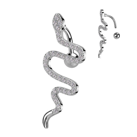 316L Surgical Steel Top Drop CZ Pave Snake Belly Button Ring
