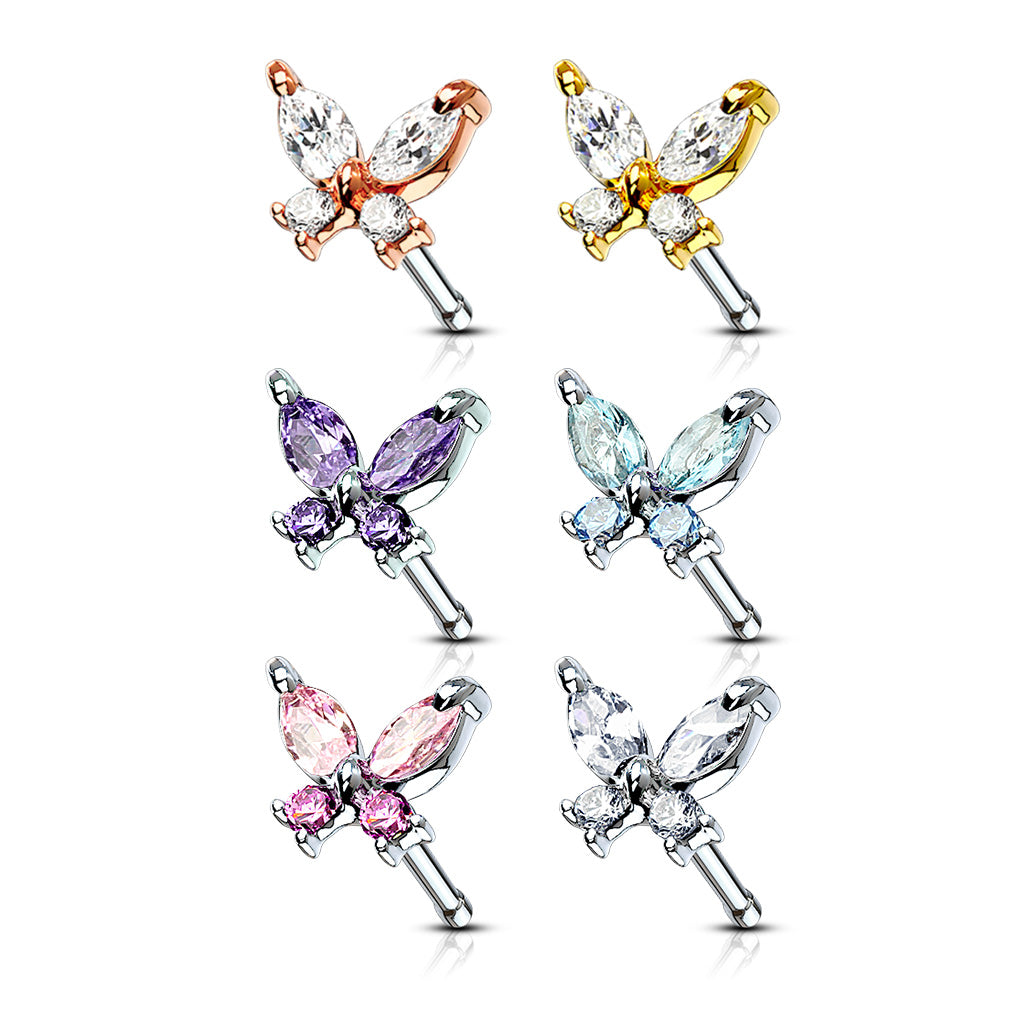 CZ Butterfly Top Bone Nose Stud