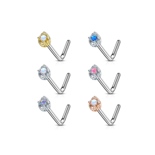 Tear Drop Prong set Opal Centre Nose Stud