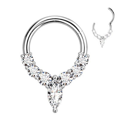 Front Facing Single Lined CZ and Marquise Center CZ Hinged Hoop