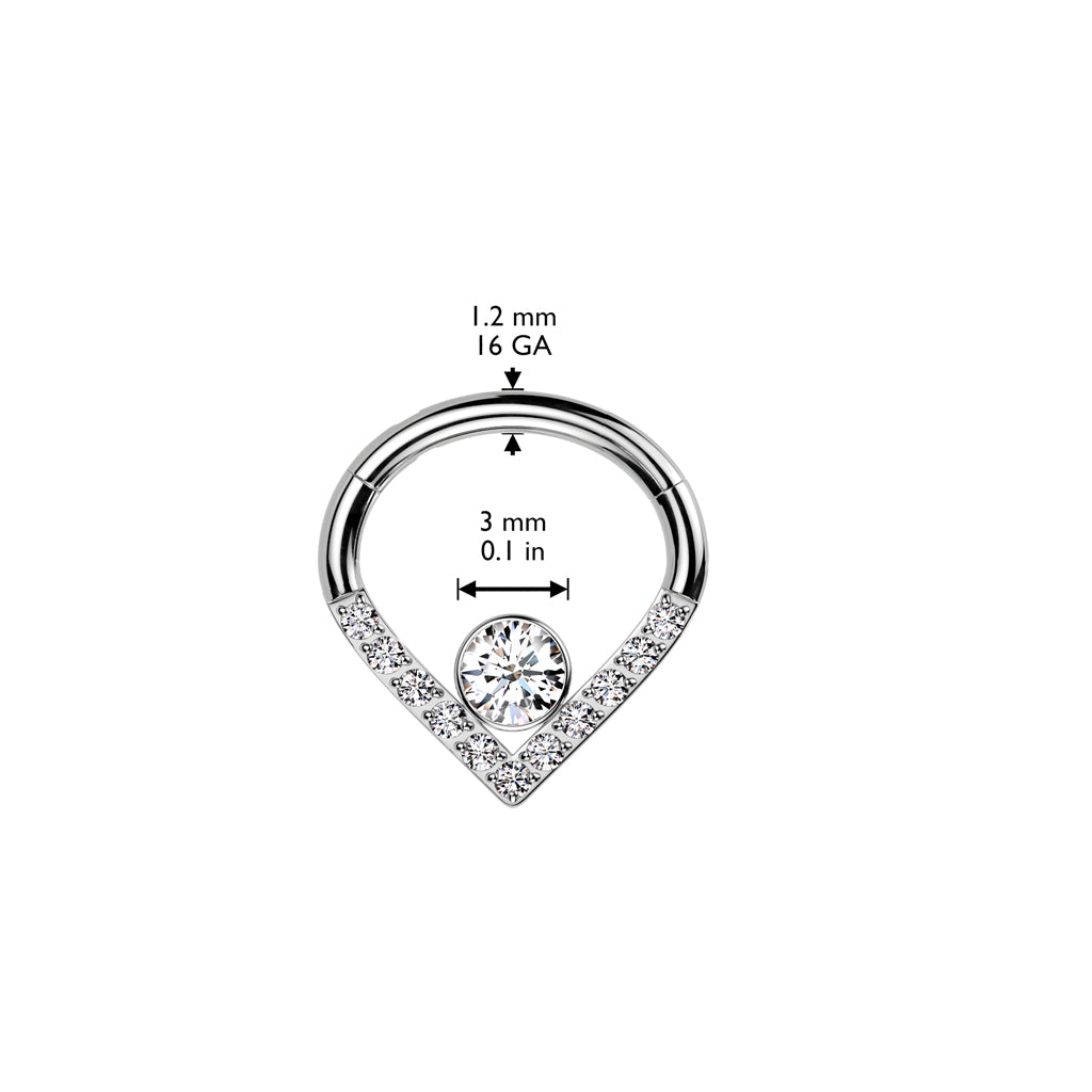 Implant Grade Titanium Hinged Segment Hoop Ring With Pave CZ Single Line Chevron and CZ