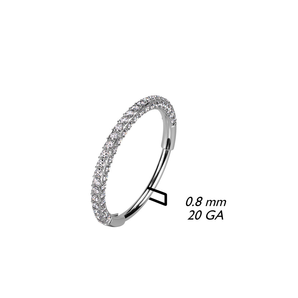 Implant Grade Titanium Hinged Segment 20G Nose Ring With 3 Pave CZ Sides