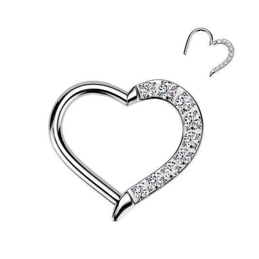 Implant Grade Titanium Hinged CZ Heart Segment Hoop Ring