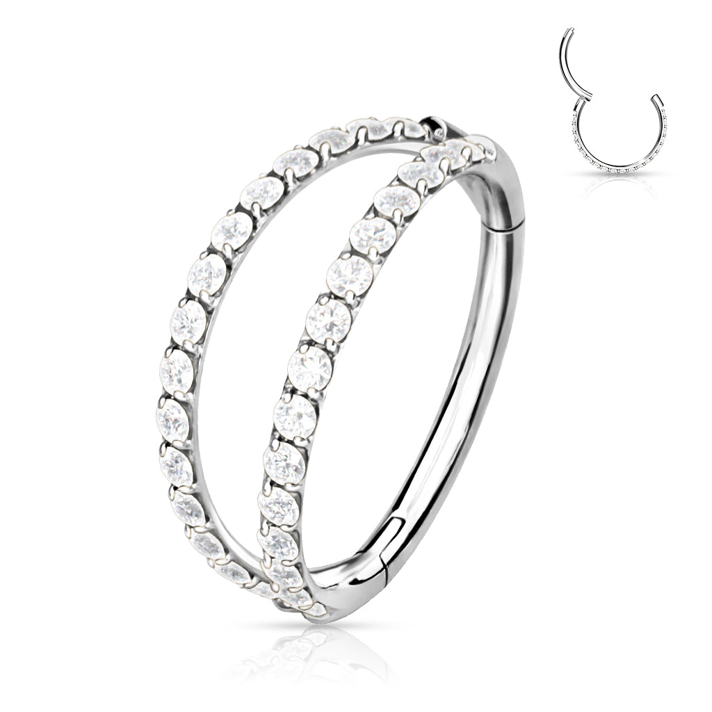 Implant Grade Titanium Hinged Segment Double Hoop Ring Lined With Outward Facing CZs