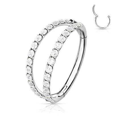 Implant Grade Titanium Hinged Segment Double Hoop Ring Lined With Outward Facing CZs