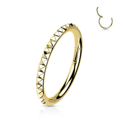 Implant Grade Titanium Hinged Segment Hoop Ring With Pyramid Cut Studded Outside