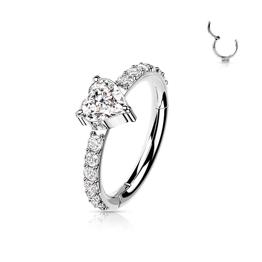 Implant Grade Titanium Hinged Segment Hoop Ring With CZ Heart Center