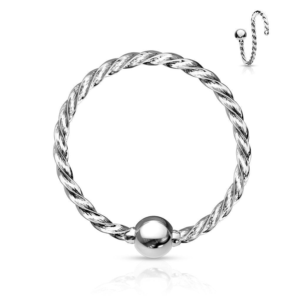 One Side Fixed Ball Twisted Rope 316L Surgical Steel Nose Ring