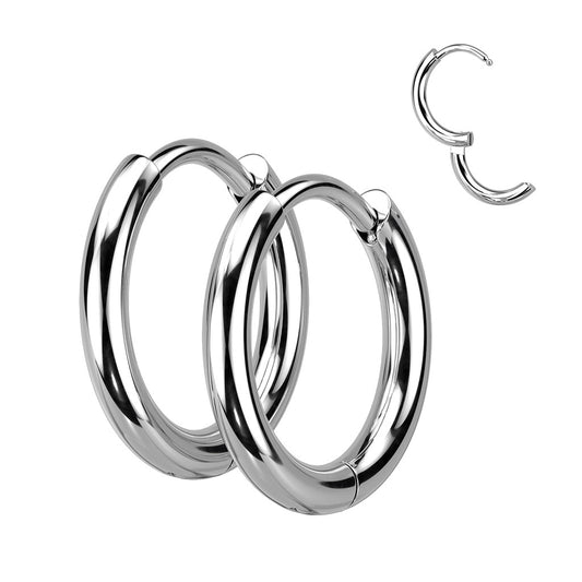 Pair of 316L Surgical Steel  Hinged Plain Round Hoop Earrings