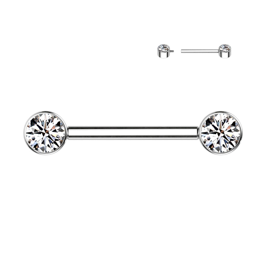 Implant Grade Titanium Internally Threaded Nipple Bar With Bezel Set CZ Ends