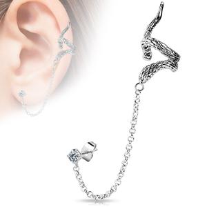 Snake Design ear Cuff with Chain Linked Clear CZ set Stud Ear Rings