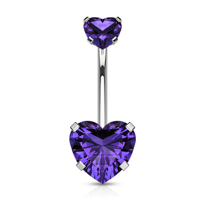 Internal Thread Top Double Heart Belly Bar - Diez Liberty