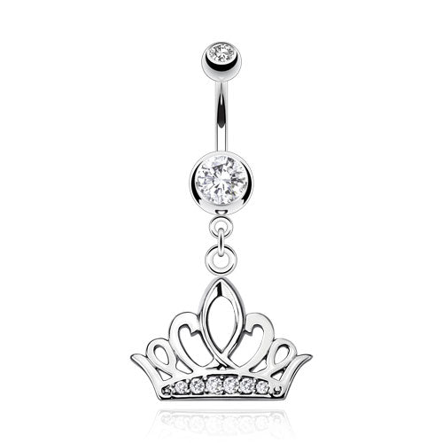Tiara Crown with Multi CZ Paved Belly Bar - Diez Liberty