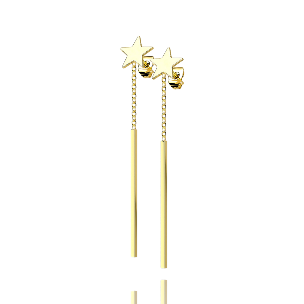 Star Stud Earrings with Rectangle Bar Dangling - Diez Liberty